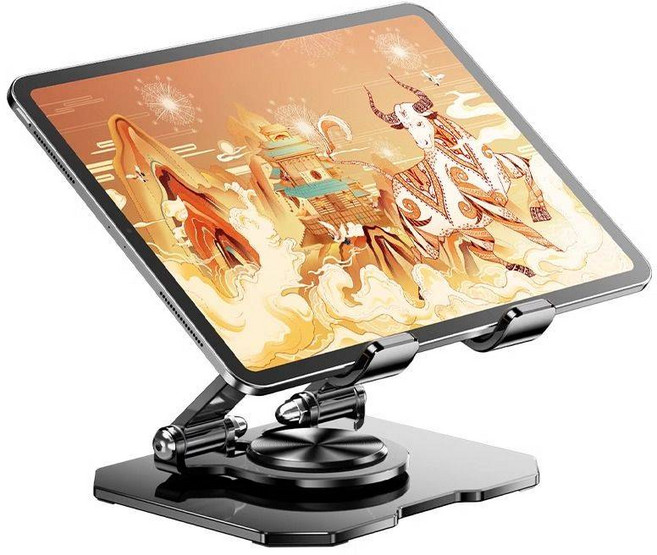 360度可旋轉平板手機支架 碳鋼合金 高低可調, 黑色, 1個