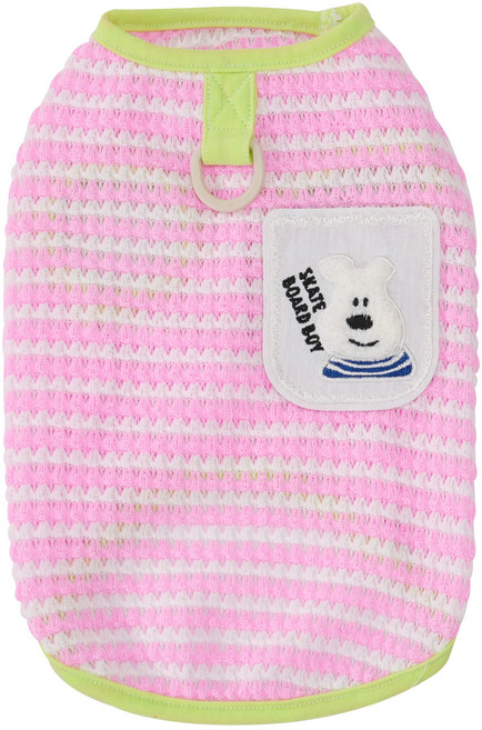 넥스트엣지 펫파션 통기성 좋은 니트 짜임 D링 산책복 강아지 티셔츠 애견옷, 1개, 핑크 스트라이프