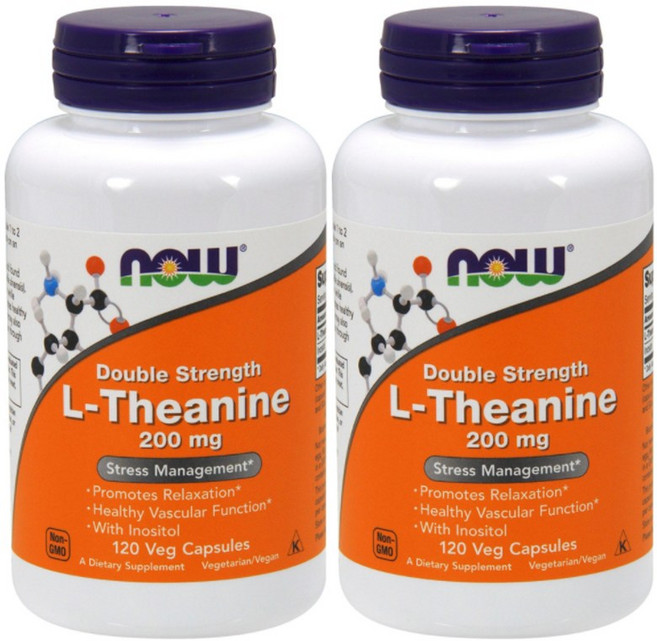 NOW Foods L-茶氨酸素食膠囊 200mg, 120顆, 2罐