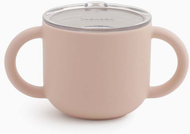 탁가온 1.2.3 실리콘 트레이닝컵(컵+뚜껑), 200ml, 1개, 베이지핑크