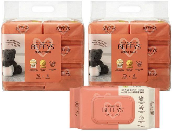 물티슈 베피스 젠틀 터치 물티슈, 12개, 70개입, 52g