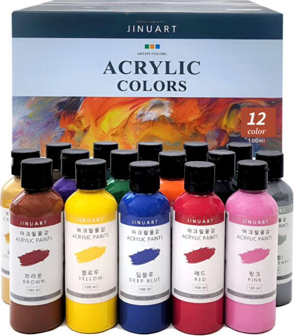 대용량 아크릴물감세트 12색 24색 세트, 12색(A타입), 100ml