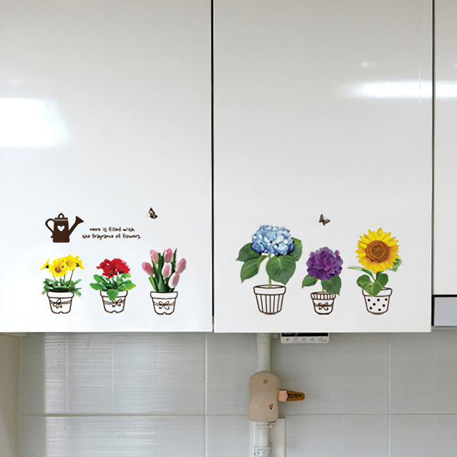 환타스틱스 그래픽 아트S 인테리어 스티커 2장 GDT-9, 미니화분꽃2, 23.5 x 31 cm