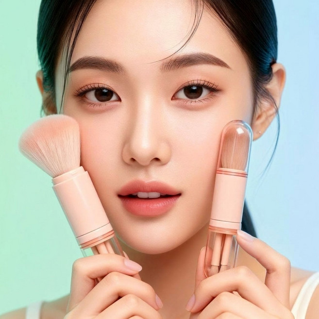 에벤 프리미엄 초미세모 여행 휴대용 올인원 메이크업 브러쉬세트, 1개, 로즈골드