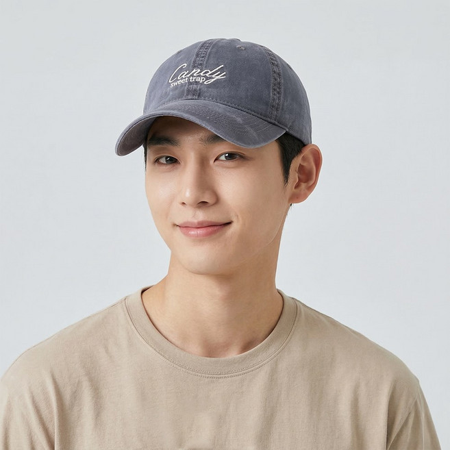 VITALO 워시드 레터링 볼캡 남녀공용 캔디 자수 빈티지 코튼 캡모자 봄 여름 캐주얼 볼캡