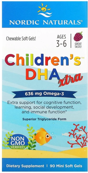 Nordic Naturals Children's DHA Xtra Ages 3-6 Berry 636 mg 90 Mini Soft Gels - 쿠팡