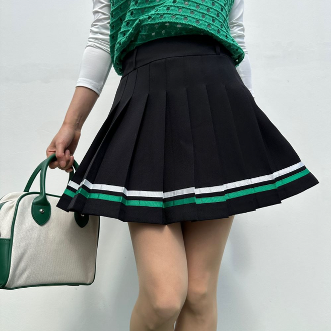 여성 투톤라인 플리츠 골프 스커트 봄 여름 필드룩