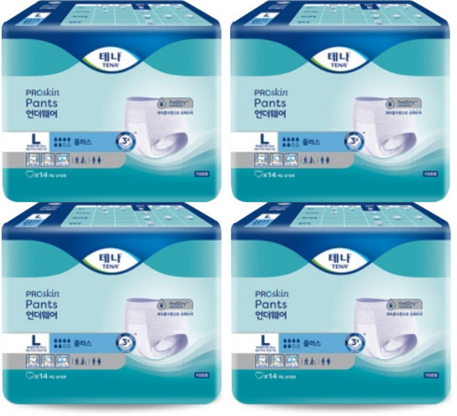 테나 언더웨어 플러스 14매x4팩 팬티형 성인기저귀, 대형, 56매, 1박스