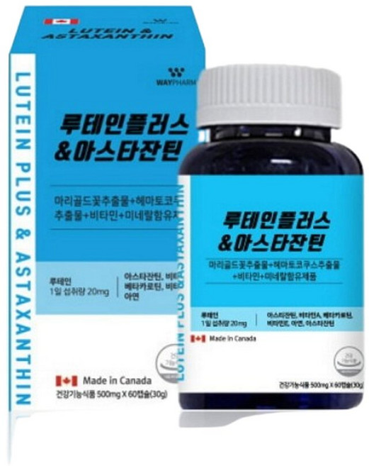 캐나다직수입 웨이팜 루테인 플러스 아스타잔틴 500mg x 60캡슐 눈 노안 건강 비타민A 아연 영양제, 60정, 1개