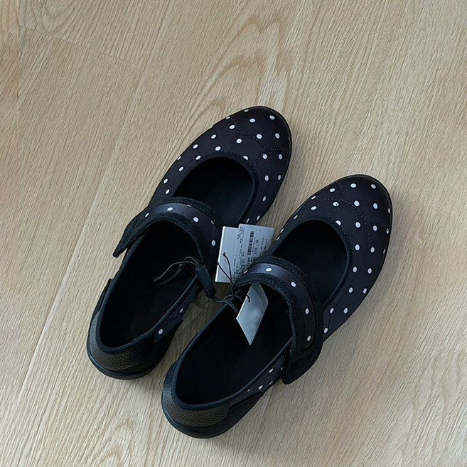 時尚圓頭平底波點單鞋女鞋, 1個, 黑色【綢緞+內增高5CM】34