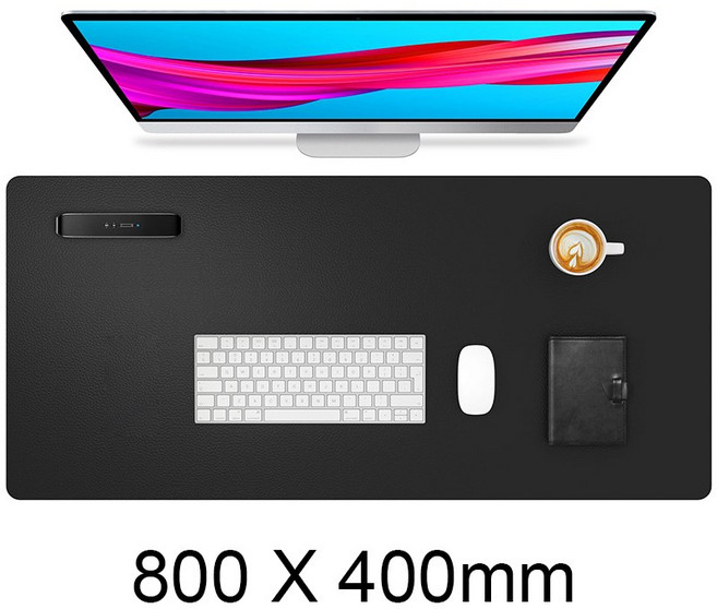 900x500 & 800x400대형게이밍 마우스패드 PU 가죽데스크 키보드 마우스패드논슬립장패드 스크래치 및 내열성 생활방수 코팅 물기 쉽게 닦이는 사무실 재택근무용 책상 보호패드, 1개, 검정색 800*400*2mm