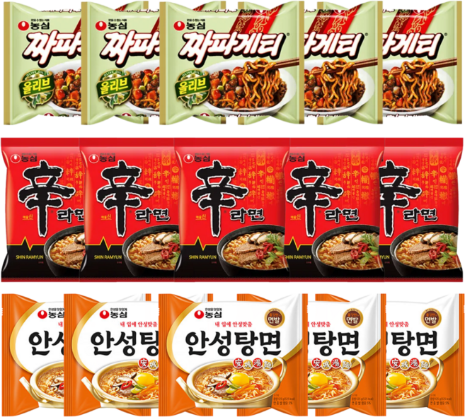 농심 라면 베스트 3종 세트 (신라면5 + 안성탕면5 + 사리곰탕5)