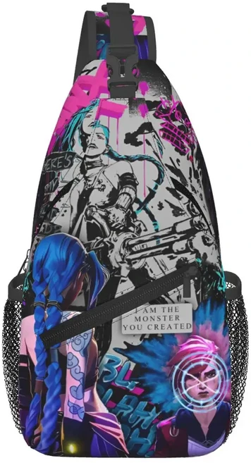 Arcane Jinx 원숭이 낙서 작은 슬링 가방 크로스 바디 어깨 배낭 야외 스포츠 데이 팟 BOOM Print Bookbag