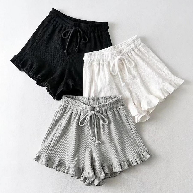 에쥬아 3부 프릴 핫팬츠 3p 세트 여름 캐주얼 빅사이즈 홈웨어 얇은 잠옷바지 1+1+1