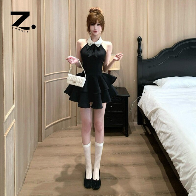 Zoovit 여성 홀터넥 원피스 여름 프릴미니원피스