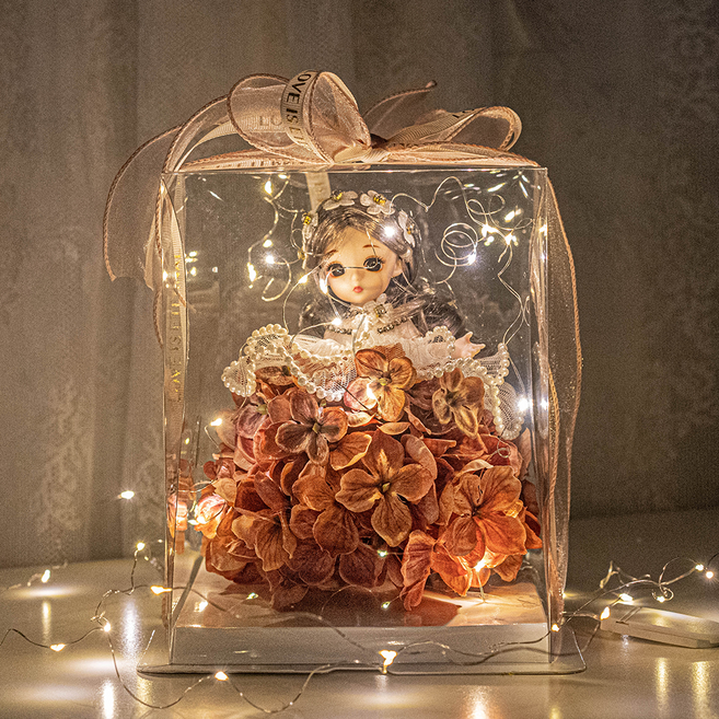 다관절 공주님 인형 꽃다발 아크릴 풍선&리본 케이스, 리본 케이스/레드, 1개