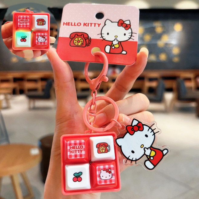 헬로키티 산리오 정품 LED 라이트 키캡 키링 키보드 키홀더 열쇠고리 딸깍이 4구, 1개, 레드