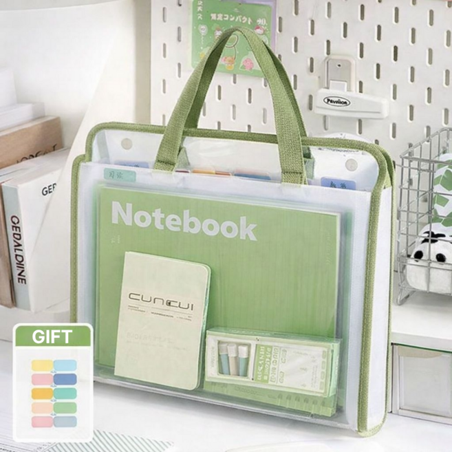 오키지 아코디언 파일 가방 13칸 대용량 투명 서류 정리 보관함, 1개, 아보카도그린