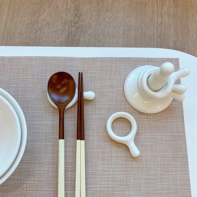 A의취향 화이트링 수저받침 5P+거치대 세트, 1세트