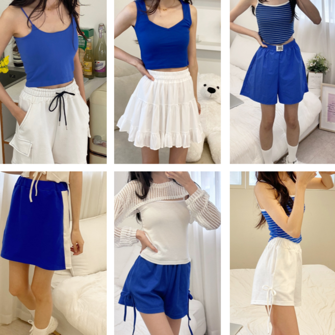 [라몬즈]싸이 흠뻑쇼/ 워터밤 파란색 팬츠 흰색 바지 바스락 스커트