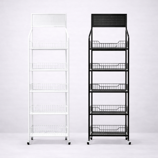 제이엘 대형 이동식 스낵바 스낵 선반 트롤리 매대 5단 팬트리, 화이트