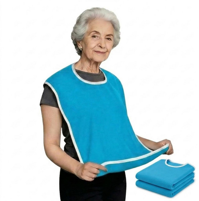 차차쿠바 부드러운 수건면 요양원 환자용 방오 위생 턱받이 식사 앞치마, 3개, 딥 블루