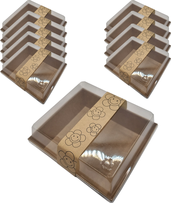 친환경 정사각 도시락용기 T3 + 띠지, 플라워, 1세트, 10개