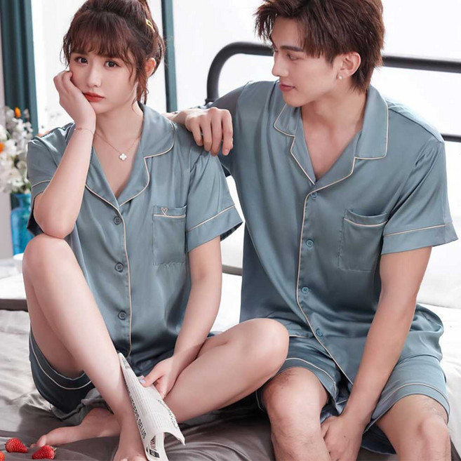 릴리앤로사 5color 무지 여름 반팔 커플 실크 잠옷 신혼 파자마 세트 홈웨어 선물 빅사이즈 가능