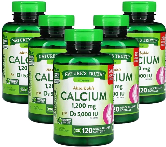 네춰스 트르스 흡수성 칼슘 플러스 D3 120 퀵 릴리스 소프트젤, 5팩, 120정 - 쿠팡