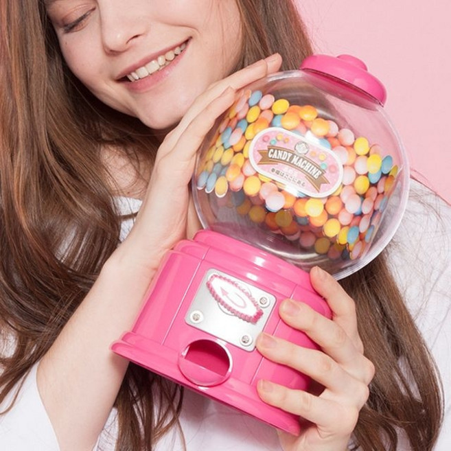 빅사이즈 점보 캔디머신 사탕 자판기 시리얼 디스펜서 저금통 화이트데이 선물, 핑크, 젤리빈55g, 핑크_젤리빈55g