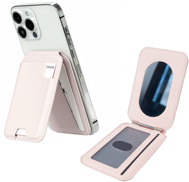 isee아이시맥세이프 강력자석 스탠드 각도조절 카드4장 수납거치대 카드지갑, 연핑크(스테인리스거울), 1개
