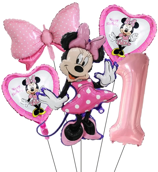 5PCS 미키 마우스 생일 장식 풍선 미키 미니 풍선 세트 및 32in 1-9 번호 풍선 어린이 생일 파티 Decora, 01 기타, 11 Pink-1