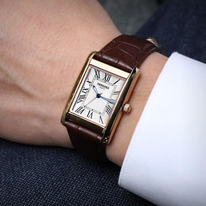 renoma 레노마 로마자 사각 스퀘어 남성 가죽시계 RE535M