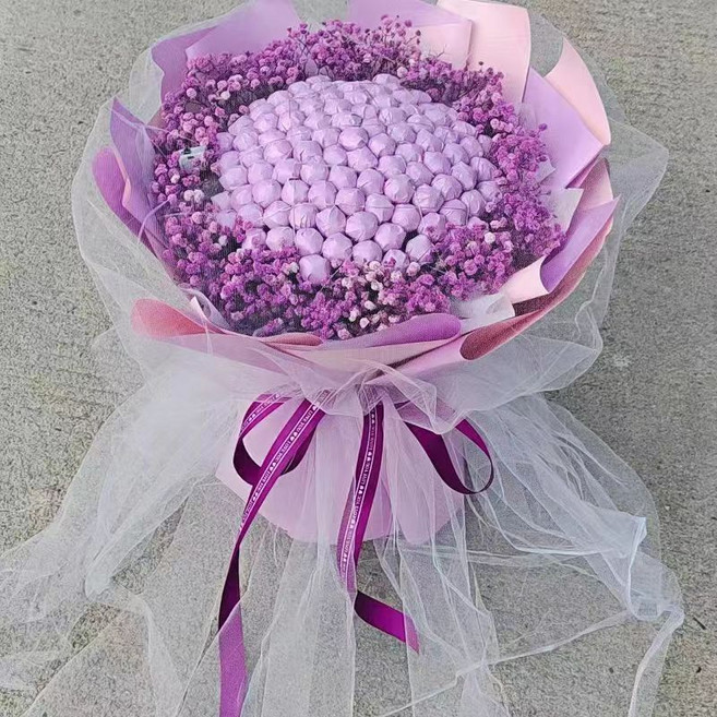 滿天星棒棒糖成品花束 生日畢業禮物, 1個, 紫氣東來（99顆）
