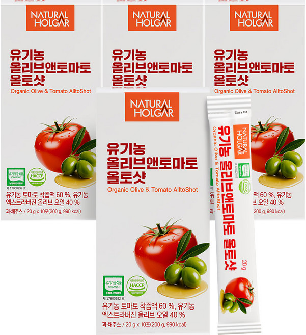 유기농 엑스트라버진 올리브오일 토마토 올토샷 스틱 즙, 40개, 20g