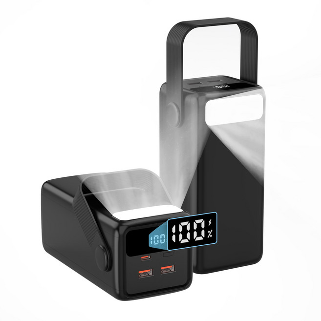 PIUJJA 대용량 고속충전 PD 22.5W QC 3.0 LED조명 차박용 멀티단자 캠핑용 보조배터리 50000mAh, 블랙