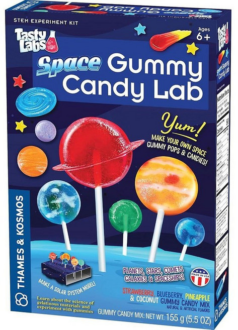 Thames & Kosmos Space Gummy Candy Lab | Tasty Labs STEM 실험 키트 우주 테마 젤리 팝 및 캔디 만들기 요리 화학 탐구 안전한