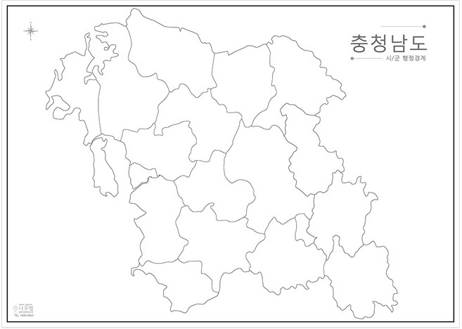 나우맵 교육용 우리나라 백지도 비코팅 중대형 (130x180cm), 11. 충청남도 백지도