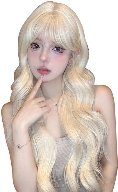 에타이피 백금발 물결펌 롱 웨이브 통가발 64cm, 1개
