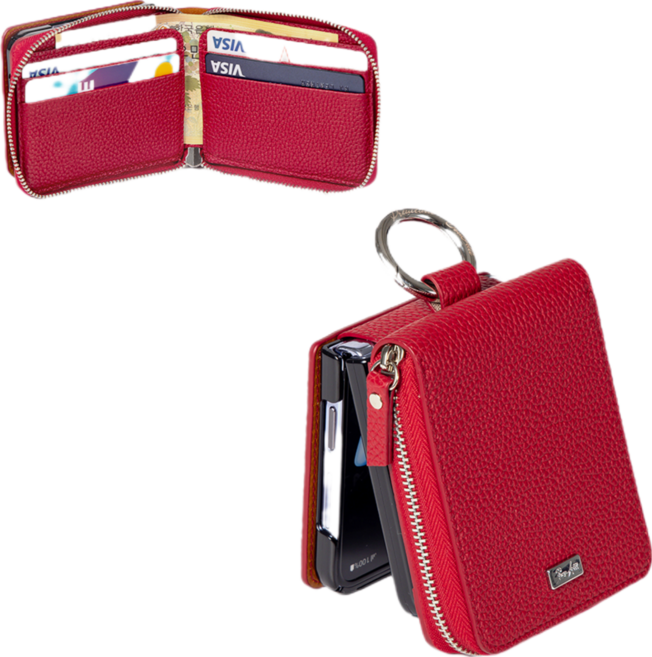 본아띠 돌체 천연소가죽 밀라노 토고 지갑형 지퍼 힌지보호 갤럭시 Z플립 핸드폰케이스