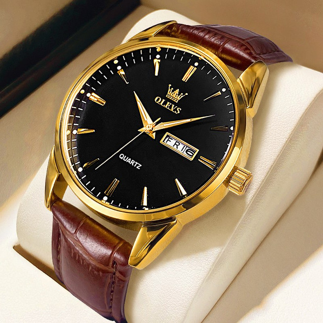 OLEVS 남자손목시계 정품 쿼츠 럭셔리 명품 워터프루프 야광 가죽