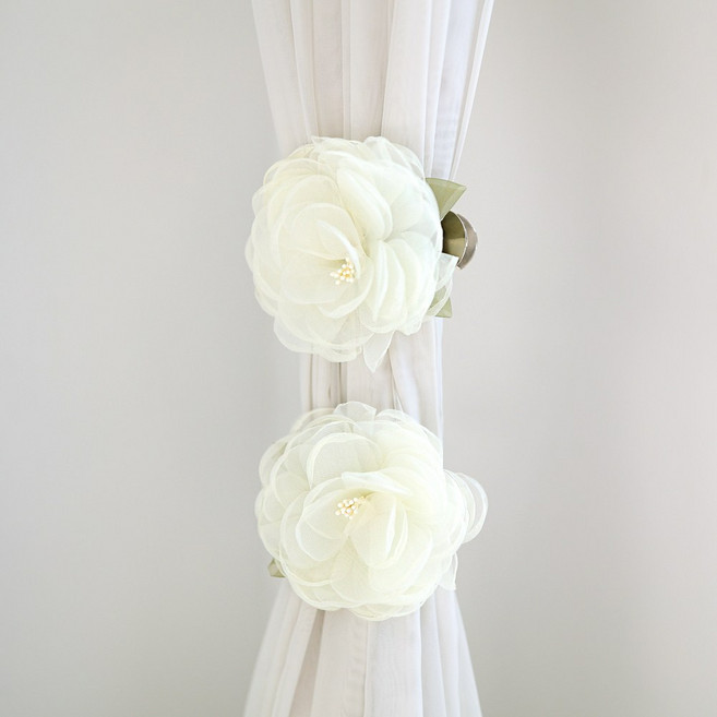 케이트가든 쉬폰 플라워 커튼 집게, 2개, 아이보리