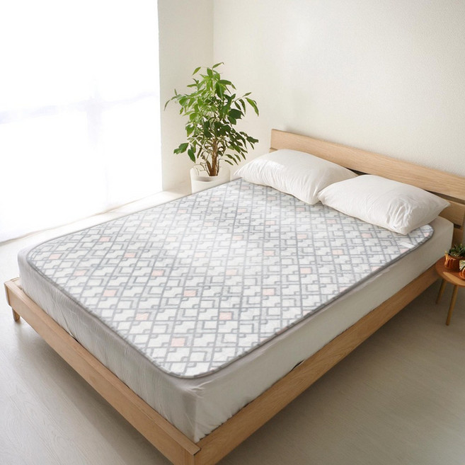 일월 워셔블 카본 온열 전기매트 체크 그레이, 더블(140 x 180 cm)