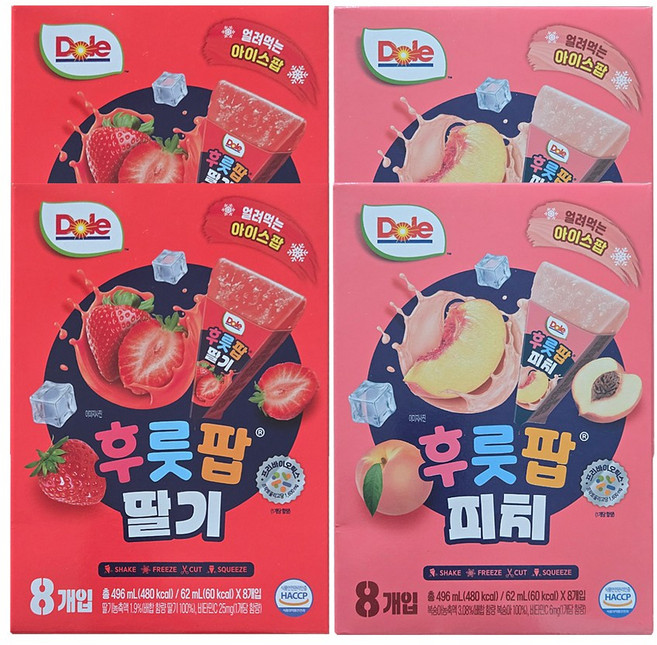 Dole 돌 후룻팝 62ml 2종 총 32개 (피치x16 +딸기x16)