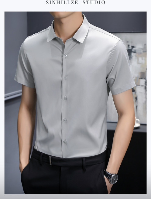 【抗皺免燙】男士襯衫 短袖襯衫 商務襯衫 通勤襯衫 夏季襯衫 絲光面料 易打理 輕薄透氣 高定版型 職場必備