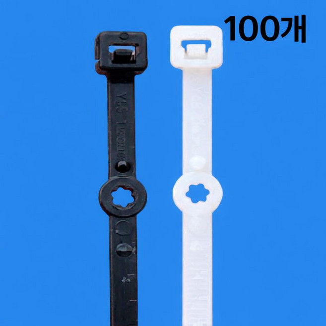 타이원 케이블타이 피스고정 선정리 B타입 200mm 100개 새들 결합형 마운트형, 흑색