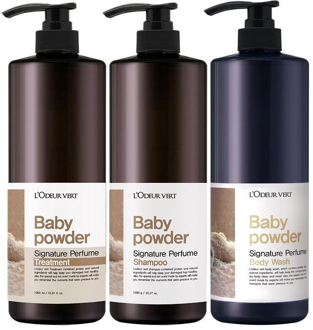 로더베르 시그니처 퍼퓸 샴푸+트리트먼트+바디워시 세트 베이비파우더향, 1세트
