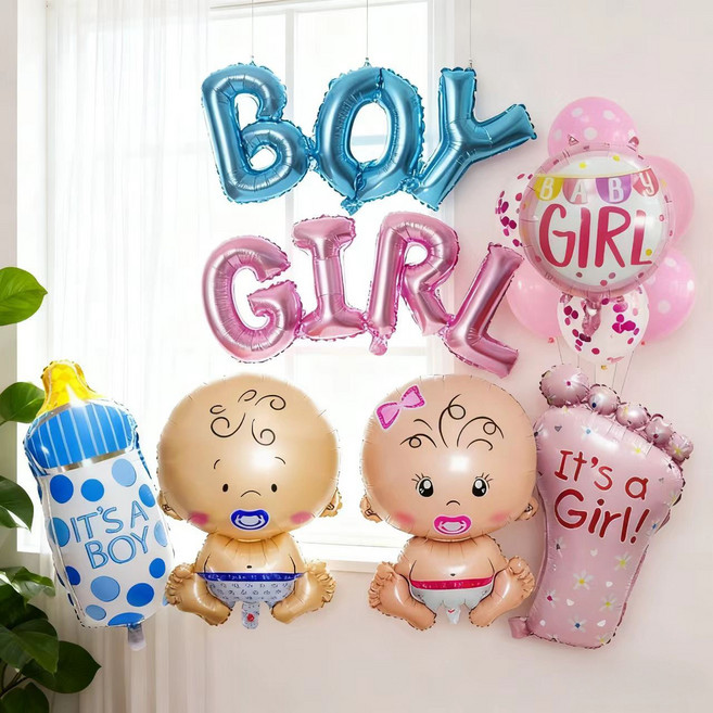 젠더리빌 풍선 세트 베이비샤워 파티용품 성별공개 17종 세트, 1세트, 핑크+블루