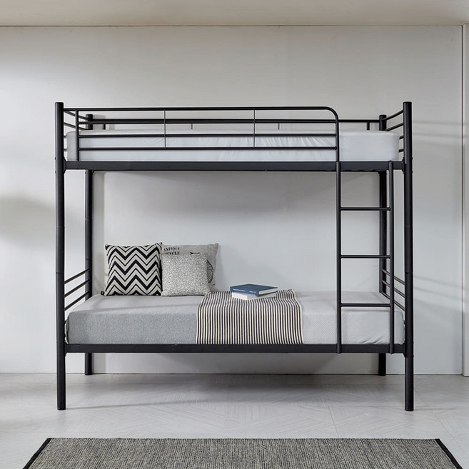 미코퍼니처 레이덴 분리형 철제 이층침대 견면 매트리스 2EA S/SS, 블랙