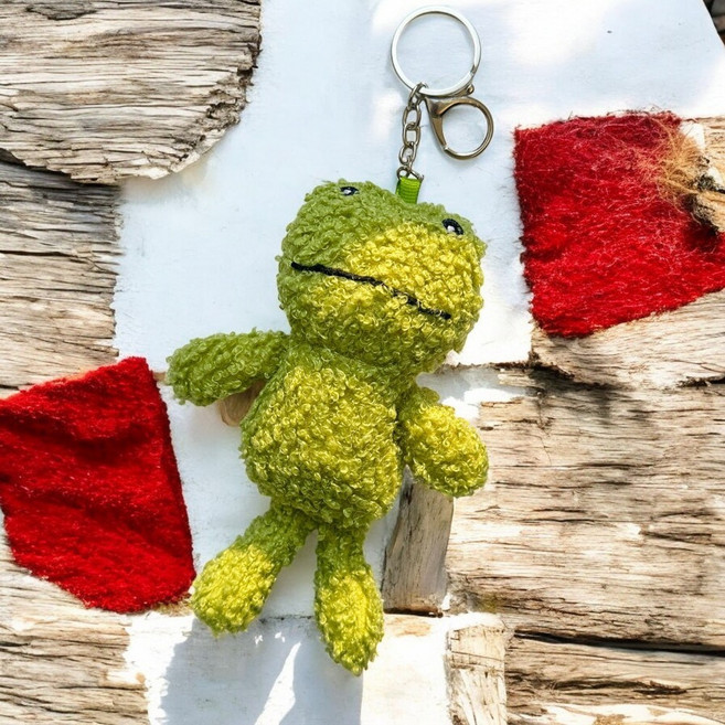 싸게파는가게 개굴이 개구리 키링 스트랩 인형 뽀글이 1+1, 2개, 그린, 17cm